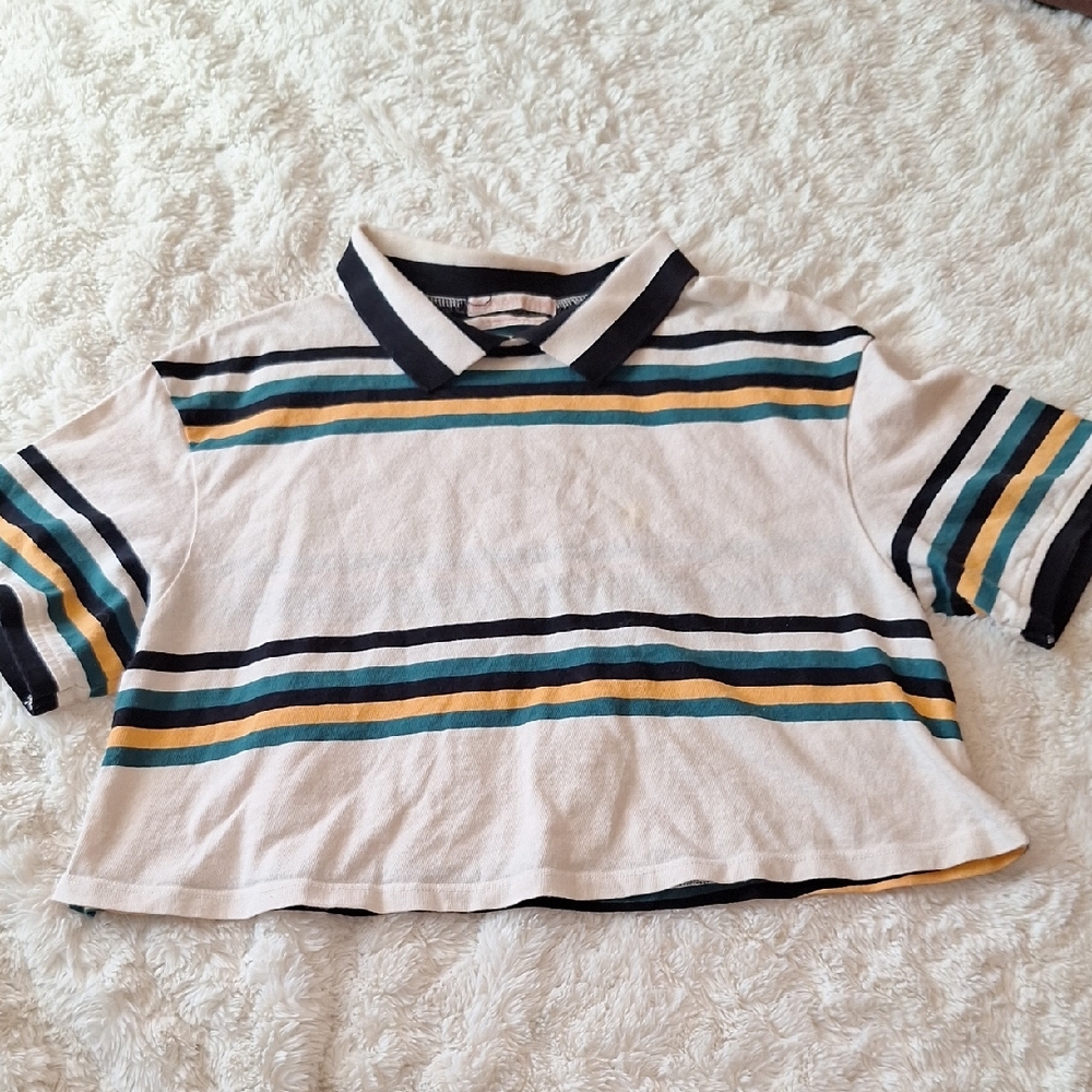 Urban Outfitters Cream and Black Polo Shirt
